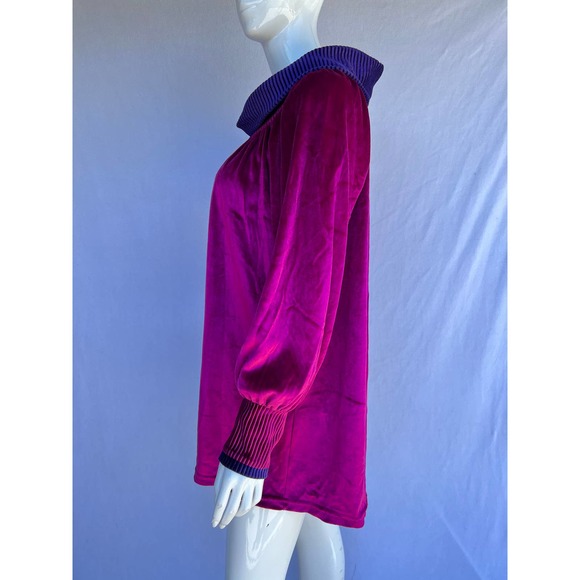 80s Magenta Long Sleeve Velvet Sweater - Picture 3 of 9
